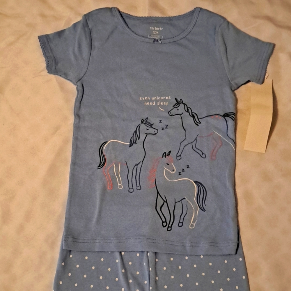 Carter's * "Even Unicorns Need Sleep" Pajamas Shorts & T-shirt Girls 5 Blue g920